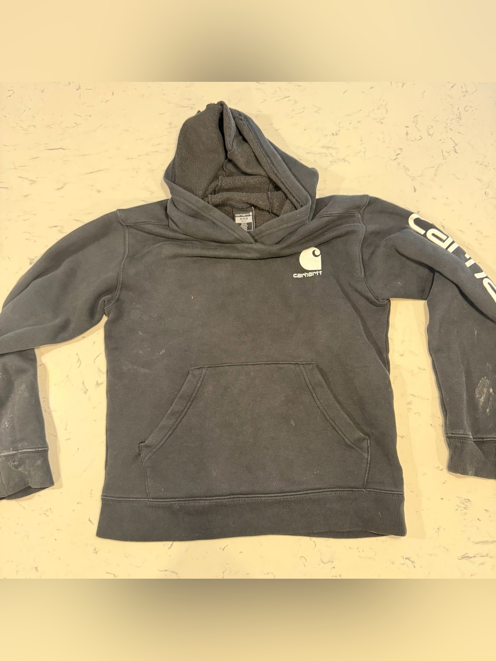 Carhartt Hoodie Boys Youth M 10-12 Vintage Style Look Black Pullover Sweatshirt